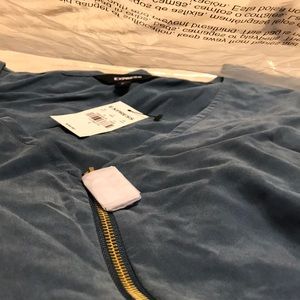 EXPRESS: Sandwashed Rolled Sleeve Zip Top - NWT